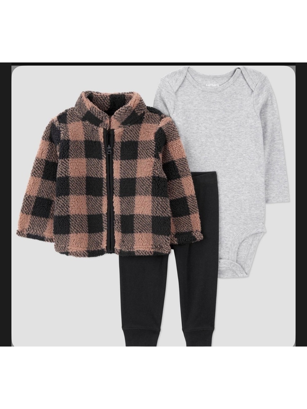 Carter's Just One You Baby Boys 3pc Plaid Zip-up Jacket, Bodysuit & Pants Set 9M